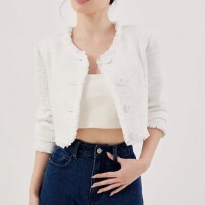 Love, Bonito Tweed White Cropped Jacket